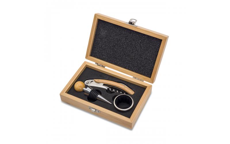 Zestaw do wina w bambusowym pudełku Sommelier, beżowy