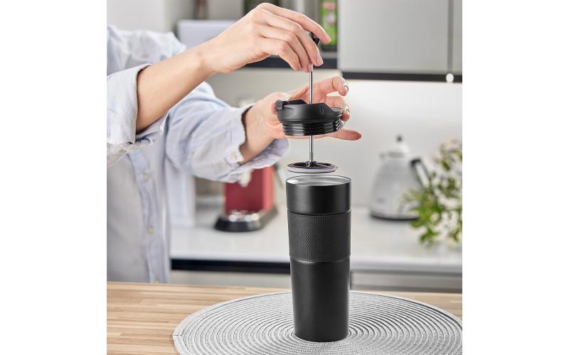 Kubek termiczny z french press Aspet 450 ml, czarny