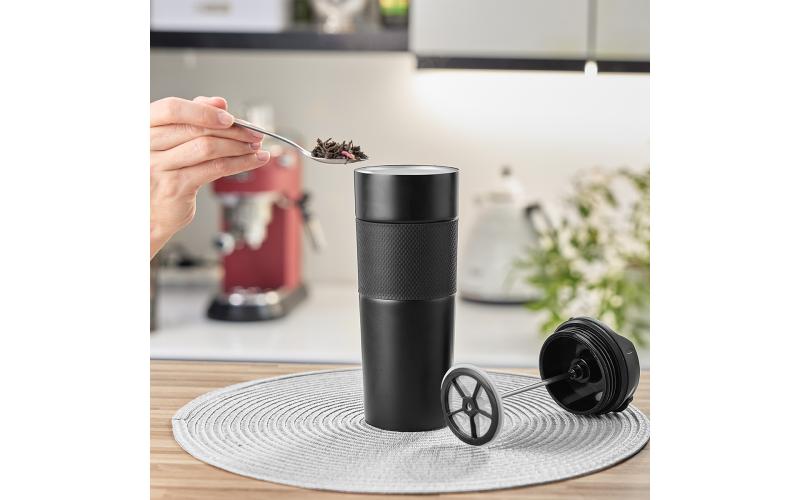 Kubek termiczny z french press Aspet 450 ml, czarny