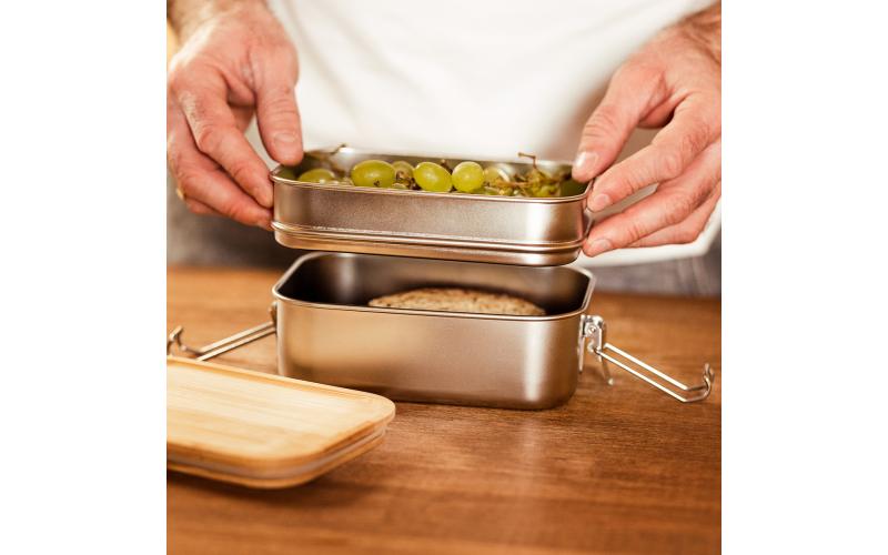 Double lunch box Alcora 1100 ml, srebrny