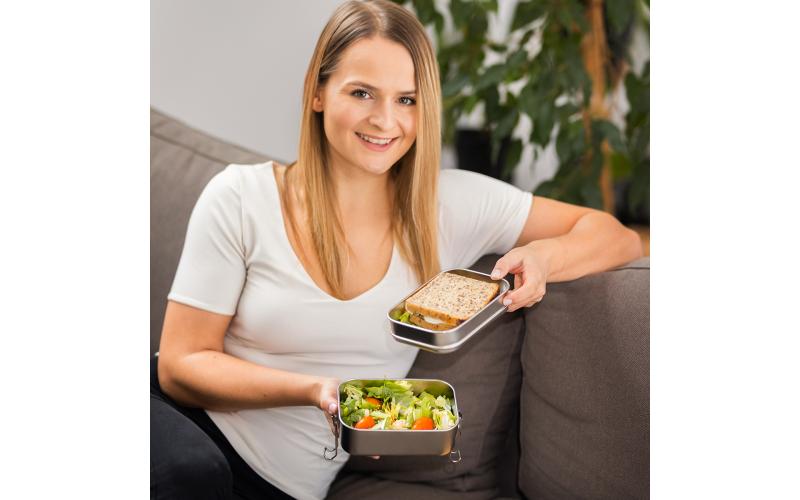 Double lunch box Alcora 1100 ml, srebrny