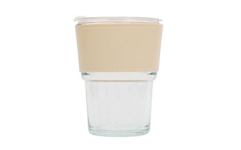 Kubek szklany Vigo 350 ml, beżowy/transparentny