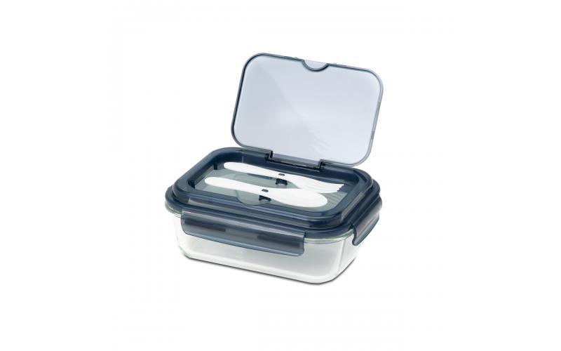 Szklany lunch box ze sztućcami Lagos 1000 ml, czarny