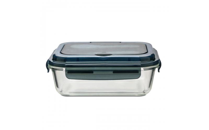 Szklany lunch box ze sztućcami Lagos 1000 ml, czarny