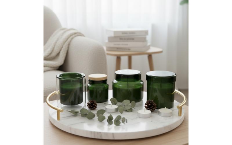 Świeca zapachowa w szkle Bloom, ciemny zielony