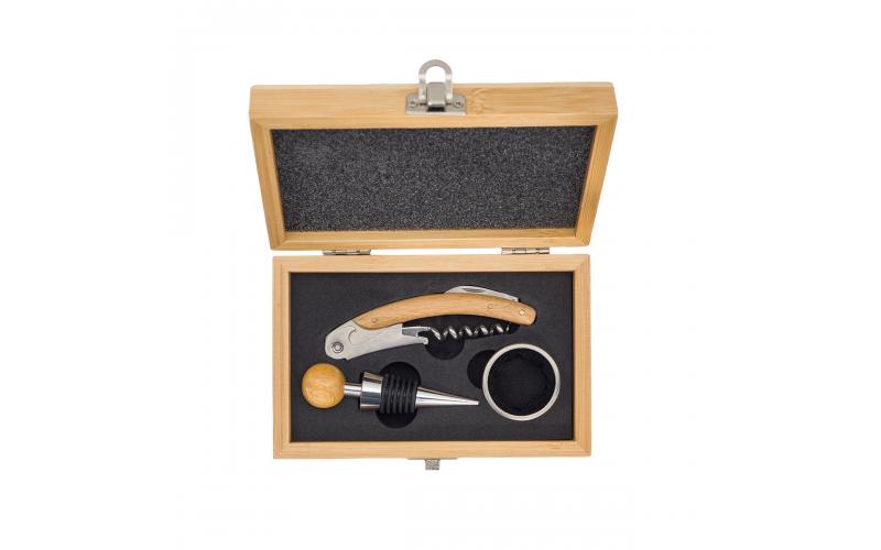 Zestaw do wina w bambusowym pudełku Sommelier, beżowy