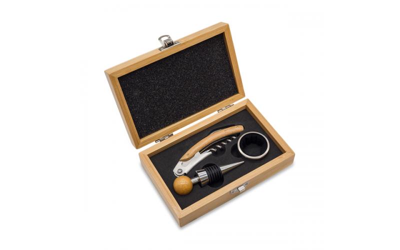 Zestaw do wina w bambusowym pudełku Sommelier, beżowy