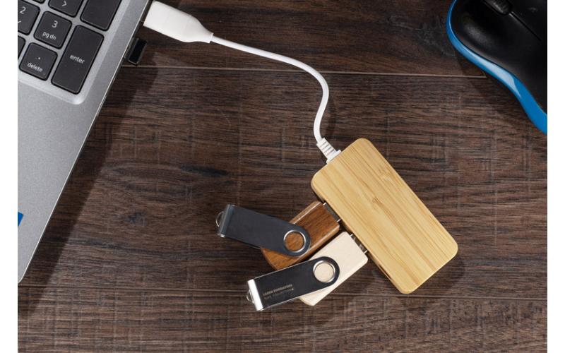 Rozdzielacz bambusowy HUB USB z wymienną wtyczką - RIVO