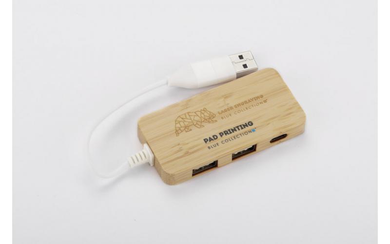 Rozdzielacz bambusowy HUB USB z wymienną wtyczką - RIVO